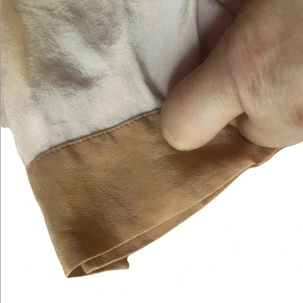 Fossil neutral striped Crew Neck silk  Blouse classic preppy timeless Old Money - Picture 7 of 15